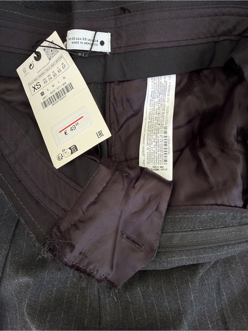 NWT! Zara High Waisted Wide Leg Pinstripe  Trousers Raw Edge Waist Tailored XS - Picture 5 of 9